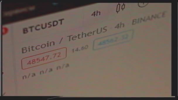 Ecran Avec Données Boursières Bitcoin Taux Crypto Monnaie Montrant Les — Video