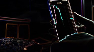 Bitcoin cryptocurrency price graph chart on mobile phone screen, cryptocurrency future price prediction concept, edge detect effect.