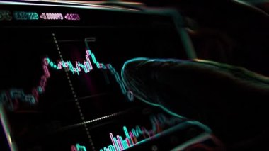 Bitcoin cryptocurrency price graph chart on mobile phone screen, cryptocurrency future price prediction concept, edge detect effect.