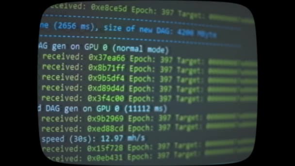 Cryptocurrency Mining Computer Screen Algorithm Computer Program Monitor Execution Program — Stock video