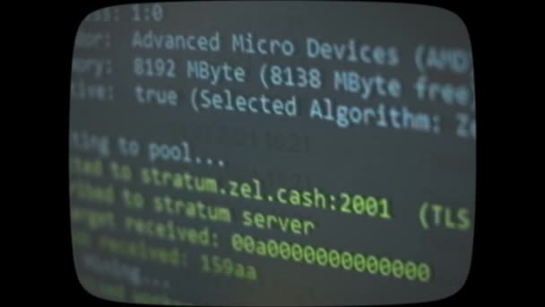 Cryptocurrency Mining Computer Screen Algorithm Computer Program Monitor Execution Program — Vídeos de Stock