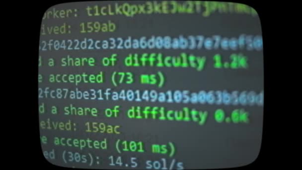 Cryptocurrency Mining Computer Screen Algorithm Computer Program Monitor Execution Program — Video Stock
