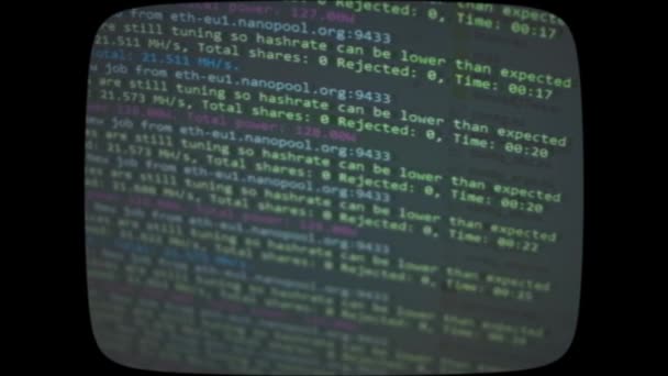 Cryptocurrency Mining Computer Screen Algorithm Computer Program Monitor Execution Program — Αρχείο Βίντεο
