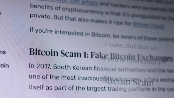 Cryptocurrency Scams Getting Informed Bitcoin Scams Bitcoin Scam False Bitcoin — Stock Video