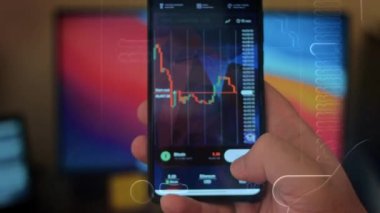 Caucasian male making a payment with bitcoins cryptocurrency using his smartphone. Custom application interface design. 4K UHD RAW edited footage