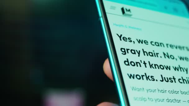 Looking Smartphone Questions Gray Hair — Vídeo de Stock