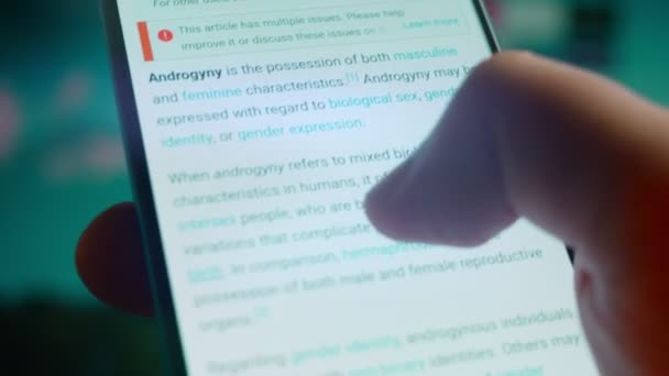 Looking Smartphone Read Information Androgynous — Stok video