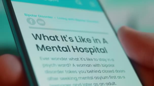 Smartphone Hand Looking Information Mental Hospital — Video