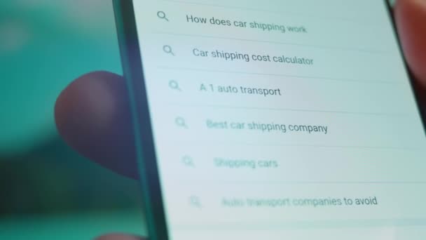 Smartphone Hand Looking Information Car Moving — Vídeos de Stock