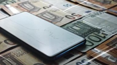 Euro Banknotes ve Bitcoin kripto para yatırımı konsepti. Euro Para ve Kripto para birimi Altın Bitcoin.