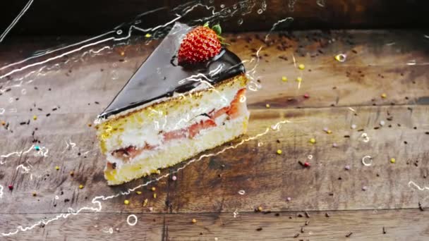 Delicious Strawberry Cake Wooden Tray Decorations — Stock Video