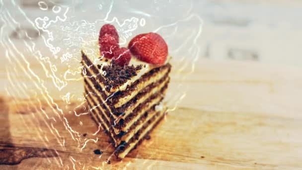 Slice Strawberry Raspberry Cake Slices Pressed Chocolate Macro Slider Shooting — ストック動画