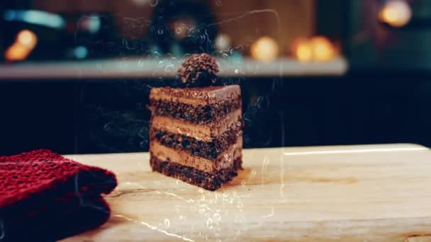 Felie Tort Ferrero Rocher Ciocolată Macro Glisant Fotografiere Fundal Este — Videoclip de stoc