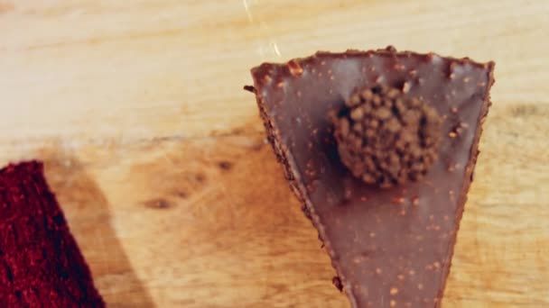 Slice Ferrero Rocher Cake Chocolate Macro Slider Shooting Background Retro — Videoclip de stoc