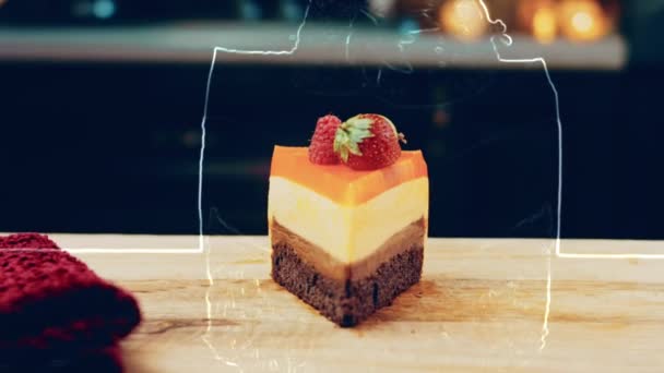Slice Cake Orange Peach Strawberry Jelly Macro Slider Shooting Background — Stockvideo