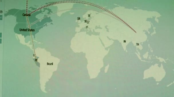 Карта Світу Різними Цілями Кібератаки Хакерство Концепція Технології Макрос Зйомки — стокове відео