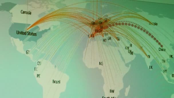 Siber Saldırı Için Farklı Hedefleri Olan Bir Dünya Haritası Hackleme — Stok video