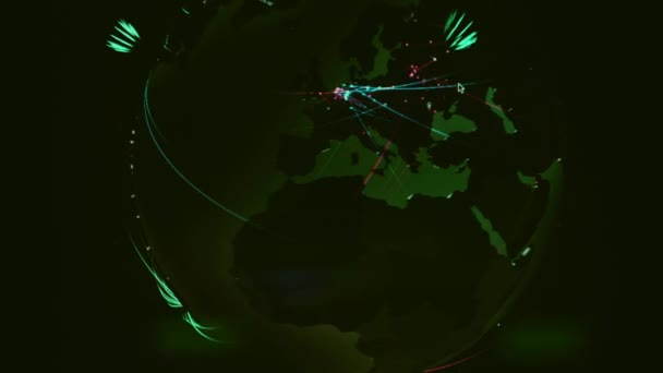 Mapa Mundo Com Diferentes Alvos Para Ataque Cibernético Hacking Conceito — Vídeo de Stock