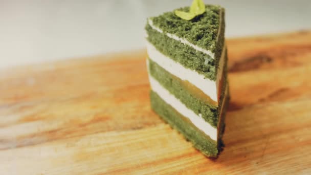 Green Diushes Cake Green Chocolate Leaves Macro Slider Shooting — Stock Video
