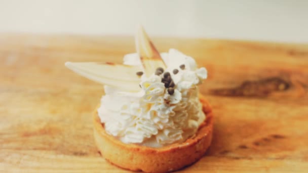 Coconut Basket Cake White Chocolate Decorative Leaves Macro Slider Shooting — Stock Video