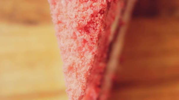 Flamingo Cake Strawberry Macro Slider Shooting — Stock Video