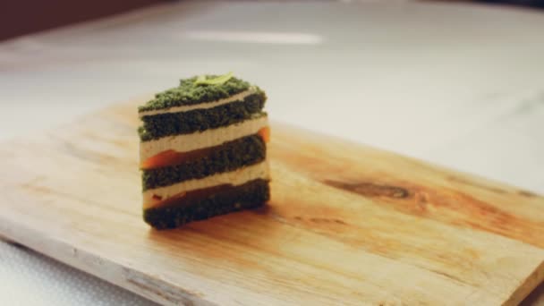 Green Diushes Cake Green Chocolate Leaves Macro Slider Shooting — Stock Video