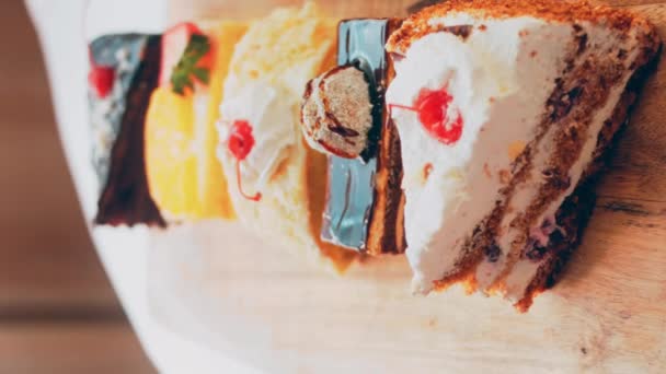 Many Slices Cake Retro Style Baking Sheet Slider Macro Shooting — Stock Video