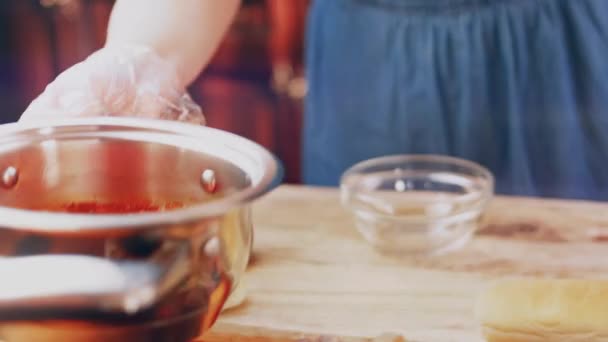 Process Preparing Chili Sauce — стоковое видео