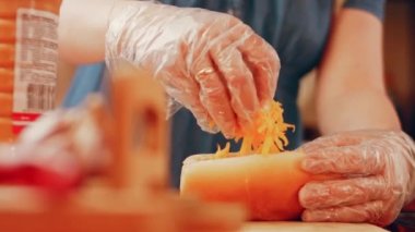 Process of preparing Irresistible chili cheese Hot Dogs. Taste USA cuisine.