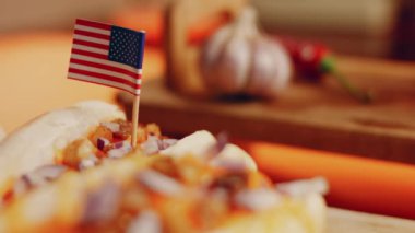 Process of preparing Irresistible chili cheese Hot Dogs. Taste USA cuisine.