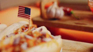 Process of preparing Irresistible chili cheese Hot Dogs. Taste USA cuisine.