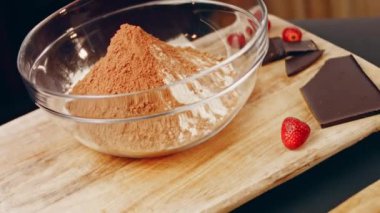 hallucination effect of Favorite chocolate Cake with Nutella Buttercream and Strawberries. Taste USA cuisine.