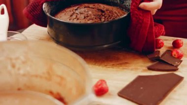 hallucination effect of Favorite chocolate Cake with Nutella Buttercream and Strawberries. Taste USA cuisine.