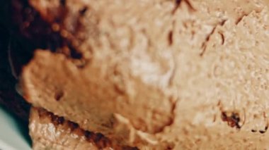 hallucination effect of Favorite chocolate Cake with Nutella Buttercream and Strawberries. Taste USA cuisine.