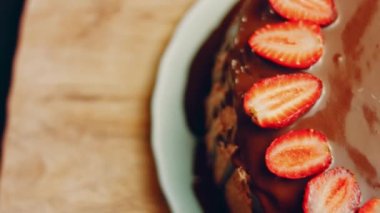 hallucination effect of Favorite chocolate Cake with Nutella Buttercream and Strawberries. Taste USA cuisine.