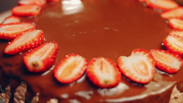 Hallucination Effect Favorite Chocolate Cake Nutella Buttercream Strawberries Taste Usa — Vídeos de Stock