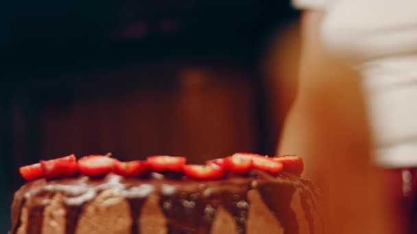 Hallucination Effect Favorite Chocolate Cake Nutella Buttercream Strawberries Taste Usa — ストック動画