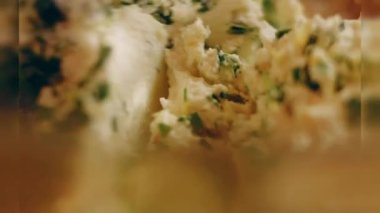 Preparing process of Cinematographic Smoked Salmon bagels. USA cusine.