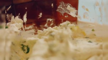 Preparing process of Cinematographic Smoked Salmon bagels. USA cusine.