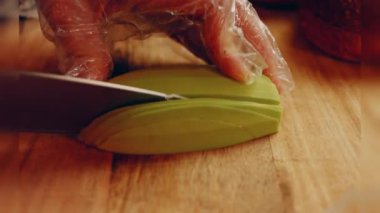 Preparing process of Cinematographic Smoked Salmon bagels. USA cusine.