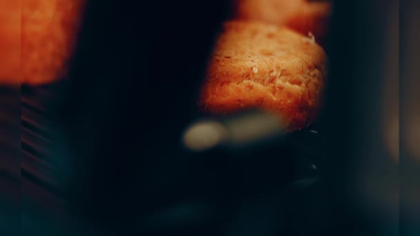 Preparing Process Cinematographic Smoked Salmon Bagels Usa Cusine — стокове відео