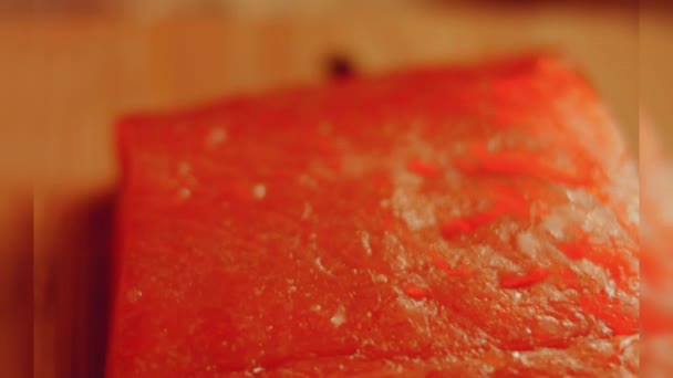 Preparing Process Cinematographic Smoked Salmon Bagels Usa Cusine — Video