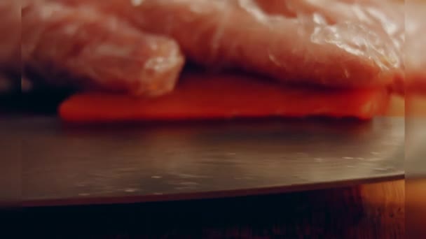 Preparing Process Cinematographic Smoked Salmon Bagels Usa Cusine — Stock video