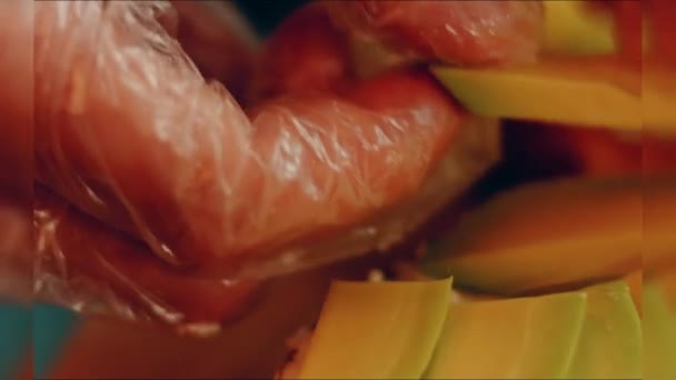 Preparing Process Cinematographic Smoked Salmon Bagels Usa Cusine — Vídeo de Stock