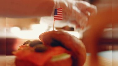 Preparing process of Cinematographic Smoked Salmon bagels. USA cusine.