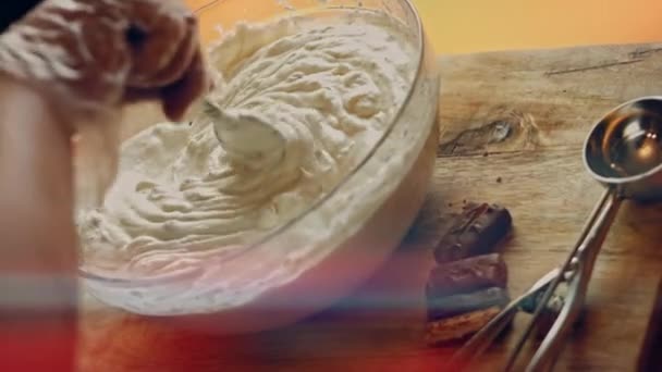 Preparing Process Old Time Custard Ice Cream Transition Effect Cartoons — 비디오