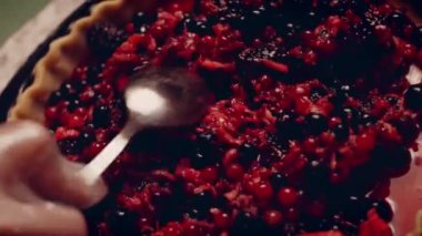 Preparing American flag mixed Berry Pie. Video transition effect.
