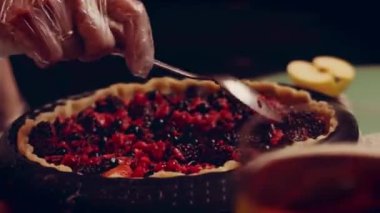 Preparing American flag mixed Berry Pie. Video transition effect.
