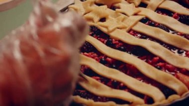 Preparing American flag mixed Berry Pie. Video transition effect.