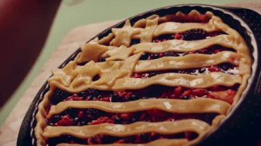 Preparing American flag mixed Berry Pie. Video transition effect.